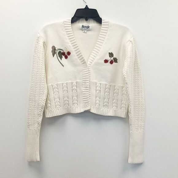 Rouje JoJo Cardigan in Ecru with Floral Embroidery Size 6 ~ Clean / No Flaws - Picture 2 of 6